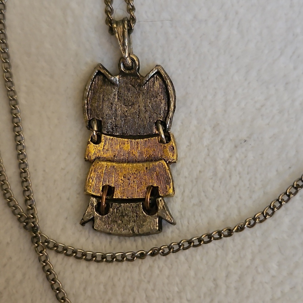 Vintage Jointed Mixed Metal Owl Pendant Chain Necklace - Picture 5 of 6